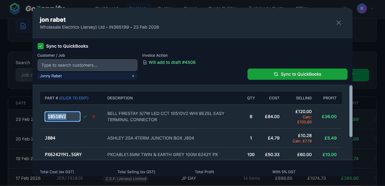 Part number in edit mode