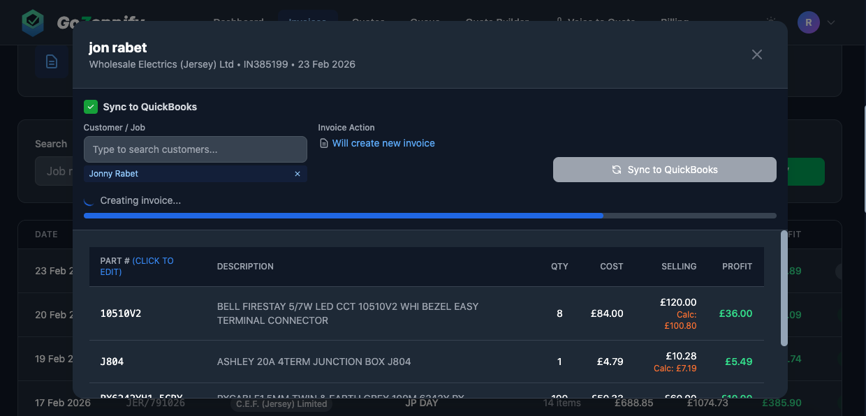 Sync button and progress bar