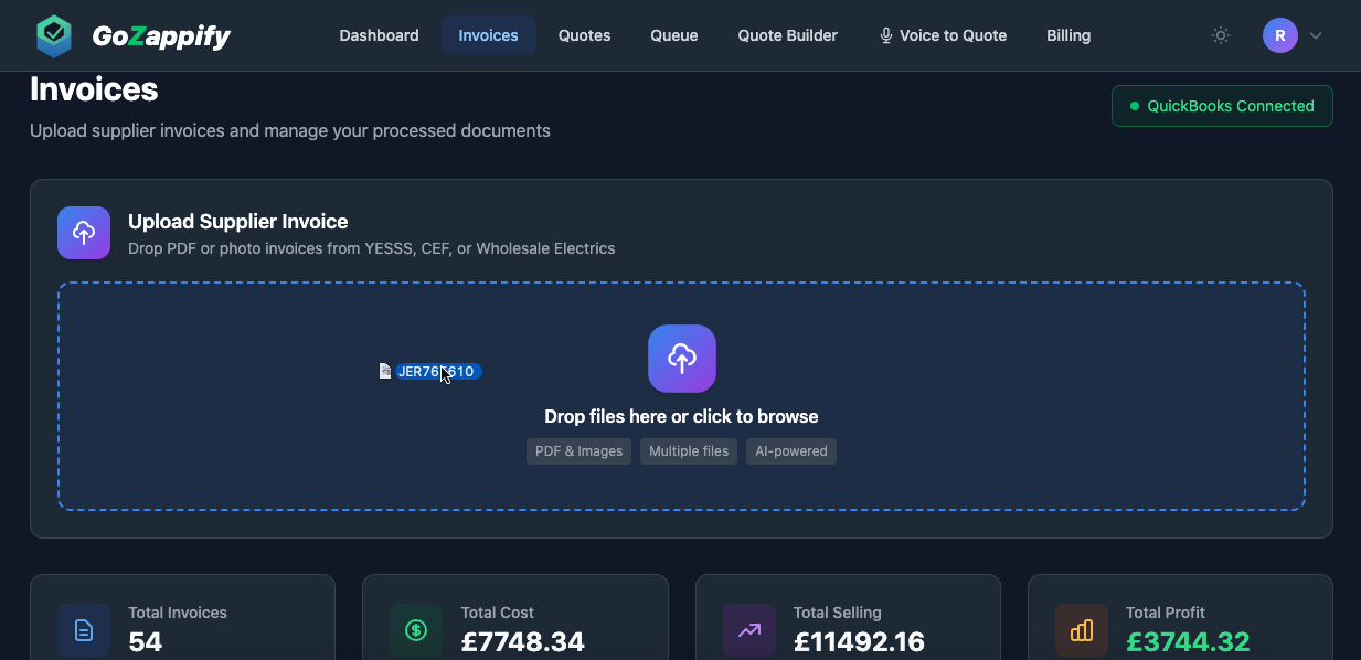 Drag and drop upload area